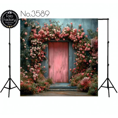 Backdrop pink door flowers 3589