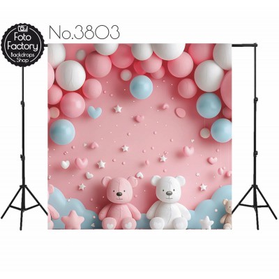 Backdrop cartoon teddy bears pink theme 3803