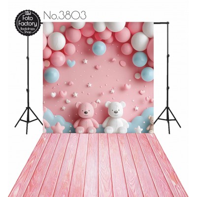 Backdrop cartoon teddy bears pink theme 3803