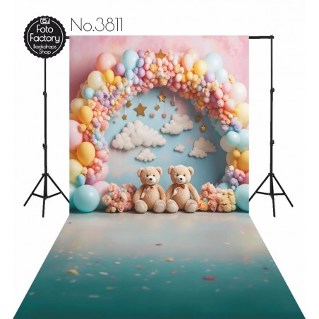 Backdrop teddy bears balloon flower garland 3811