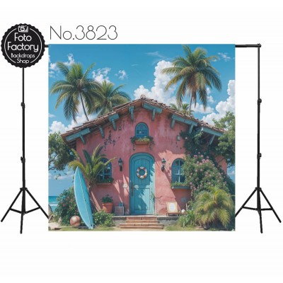 Backdrop pink cottage palm trees 3823