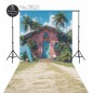 Backdrop pink cottage palm trees 3823