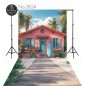 Backdrop pink cottage palm trees 3824