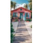 Backdrop pink cottage palm trees 3824