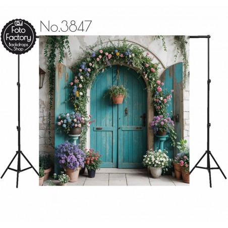 Backdrop flowers blue door decoration 3847