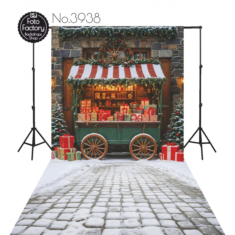 Backdrop Christmas green car gifts 3938