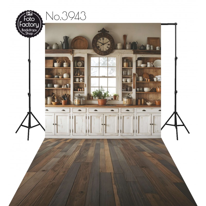 Backdrop Christmas wooden kitchen 3943