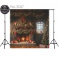 Backdrop Christmas fireplace Christmas tree gifts lights 3947