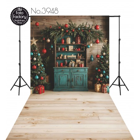 Backdrop Christmas green rustic sideboard christmas decorations 3948