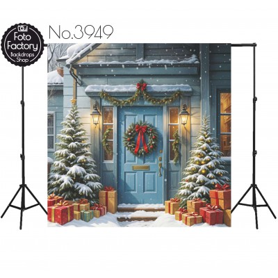 Backdrop Christmas blue door christmas decorations 3949