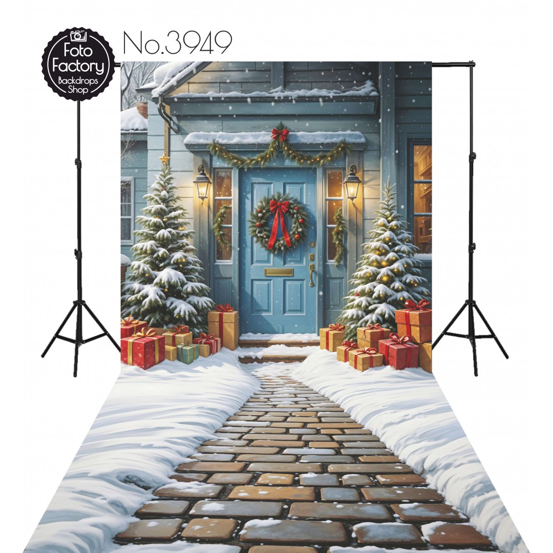 Backdrop Christmas blue door christmas decorations 3949