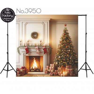 Backdrop Christmas fireplace Christmas tree gifts 3950