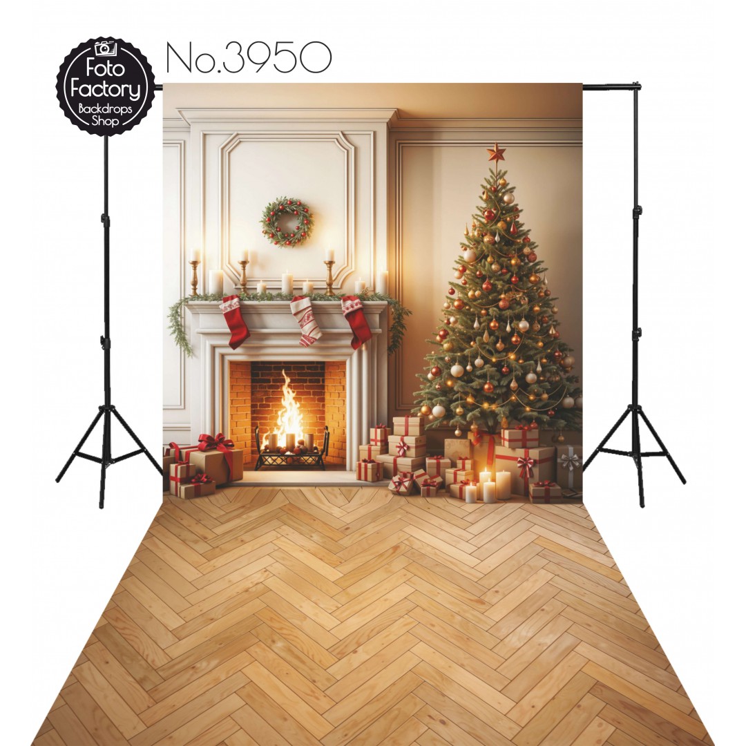 Backdrop Christmas fireplace Christmas tree gifts 3950