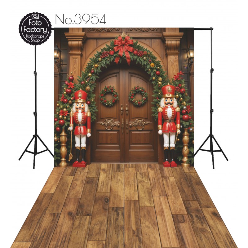 Tło Fotograficzne Boże Narodzenie drewniane wejście duże drewniane figurki świąteczne dekoracje 3954