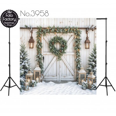 Backdrop Christmas white wooden door christmas decorations 3958