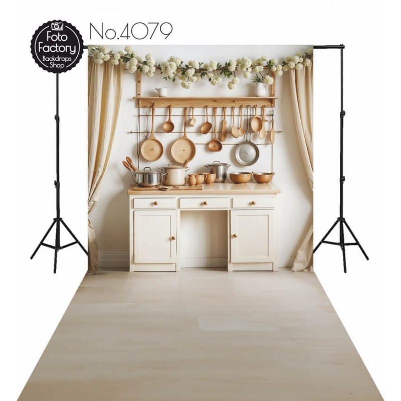 Tło Fotograficzne biała komoda przybory kuchenne 4079