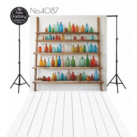 Backdrop shelf colored bottles 4087