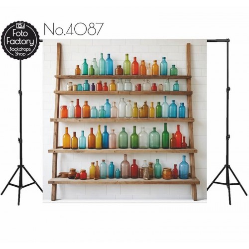 Backdrop shelf colored bottles 4087