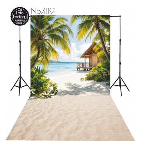 Tło Fotograficzne plaża palmy chatka 4119