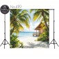 Tło Fotograficzne plaża palmy chatka 4119